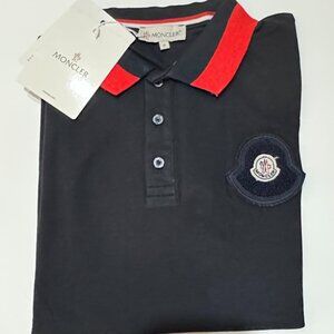 Moncler Men's Polo Shirt Black Red Trim Embroidered Logo Italy Size Small